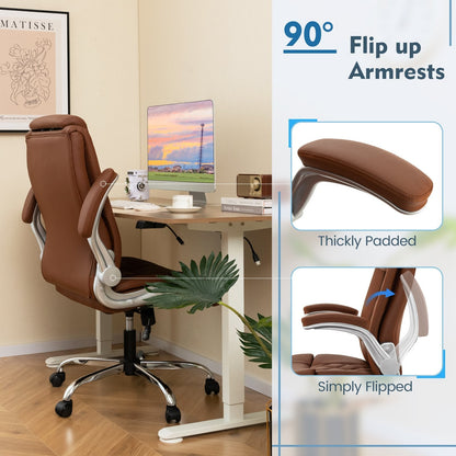 PU Leather Office Chair Height Adjustable Executive Chair with Headrest-Brown