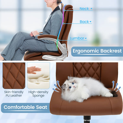 PU Leather Office Chair Height Adjustable Executive Chair with Headrest-Brown