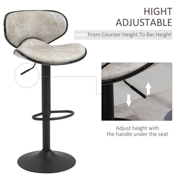 PU Leather Padded Bar Stools Adjustable Height Chairs Swivel Set