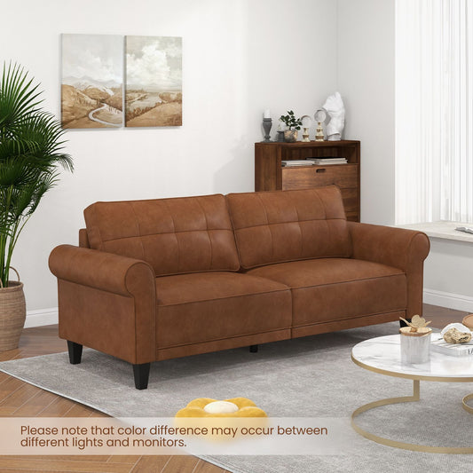 206 cm PU Leather Sofa Couch with 2 Detachable Back Pillows-Brown