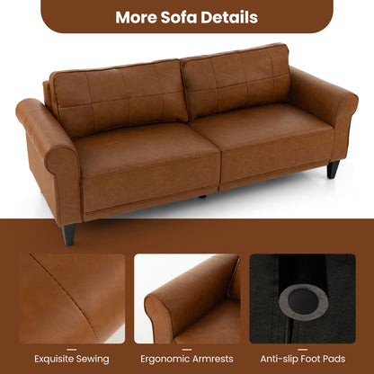 206 cm PU Leather Sofa Couch with 2 Detachable Back Pillows-Brown