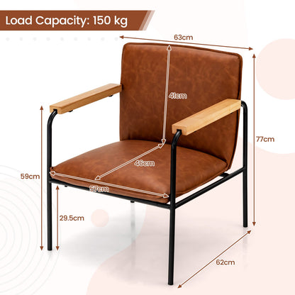 PU Leather Accent Chair with Armrests Backrest and Seat Cushion-Camel