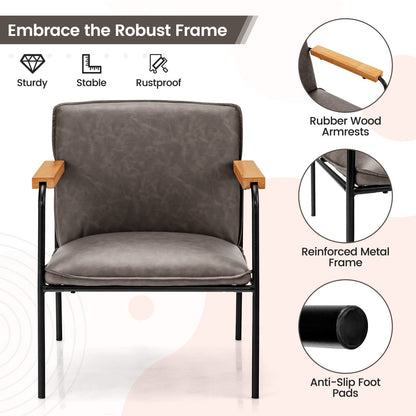 PU Leather Accent Chair with Armrests Backrest and Seat Cushion-Grey