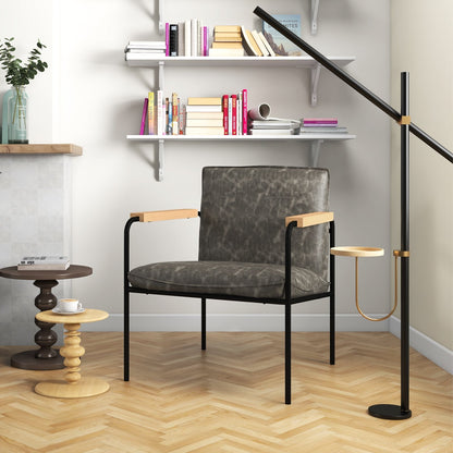 PU Leather Accent Chair with Armrests Backrest and Seat Cushion-Grey