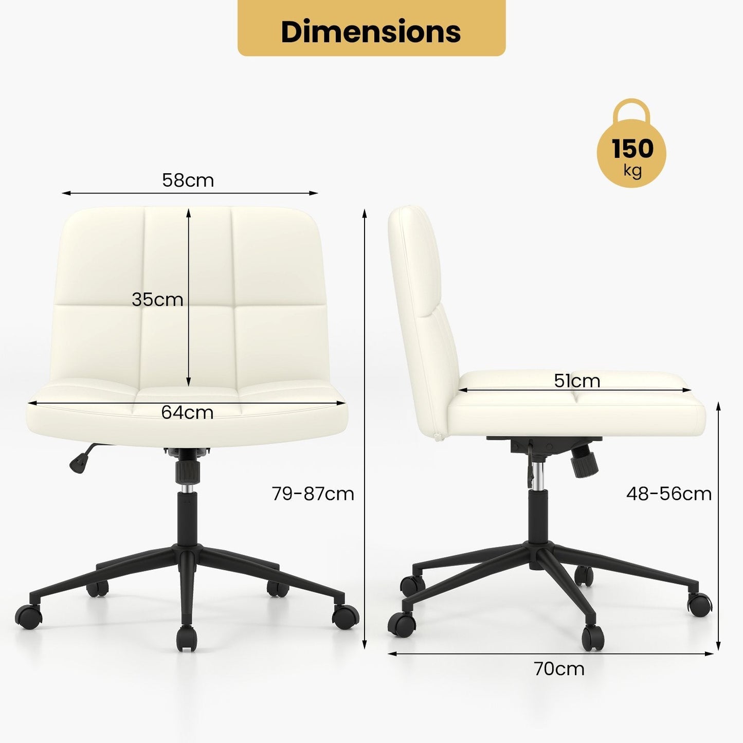 PU Leather Upholstered Cross-legged Office Chair with Wheels-Beige