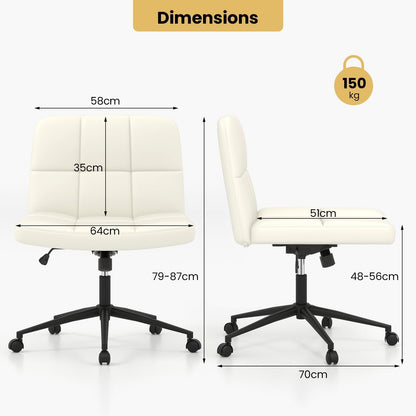 PU Leather Upholstered Cross-legged Office Chair with Wheels-Beige