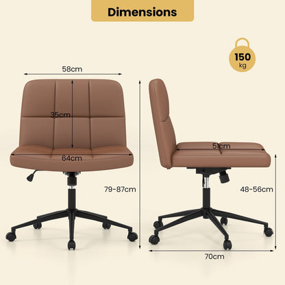 PU Leather Upholstered Cross-legged Office Chair with Wheels-Brown
