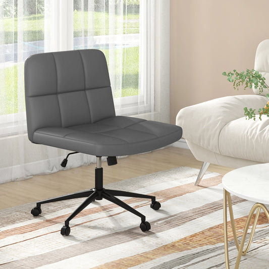 PU Leather Upholstered Cross-legged Office Chair with Wheels-Grey