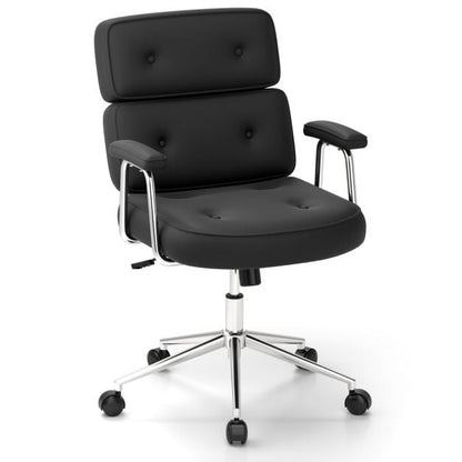 PU Leather Upholstered Desk Office Chair with Button Tufted Back-Black