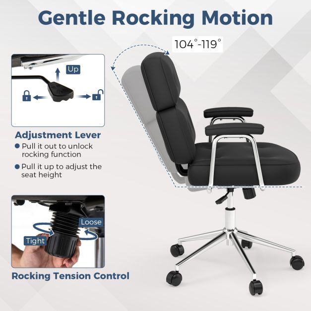 PU Leather Upholstered Desk Office Chair with Button Tufted Back-Black