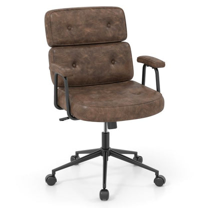 PU Leather Upholstered Desk Office Chair with Button Tufted Back-Brown