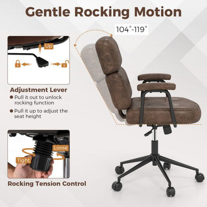 PU Leather Upholstered Desk Office Chair with Button Tufted Back-Brown