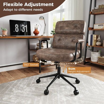 PU Leather Upholstered Desk Office Chair with Button Tufted Back-Brown