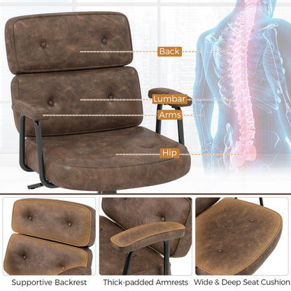 PU Leather Upholstered Desk Office Chair with Button Tufted Back-Brown
