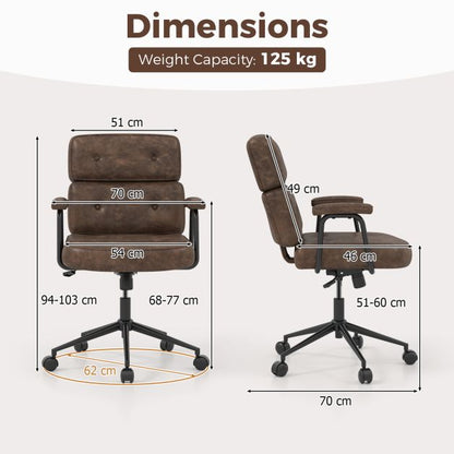 PU Leather Upholstered Desk Office Chair with Button Tufted Back-Brown