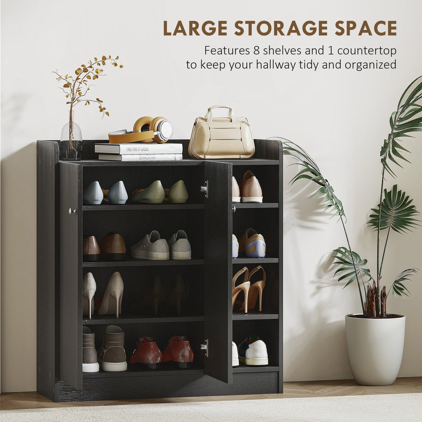 HOMCOM Shoe Storage Cabinet with Adjustable Shelves - Black