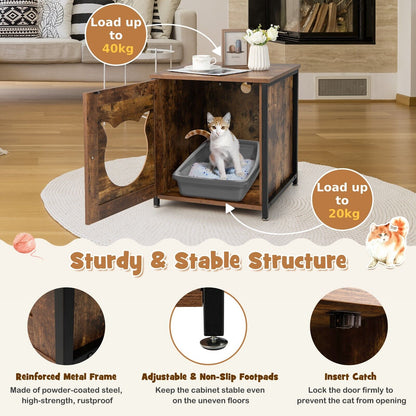 Cat Litter Box Enclosure with Door and Ventilated Hole-Brown