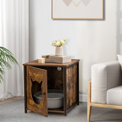 Cat Litter Box Enclosure with Door and Ventilated Hole-Brown