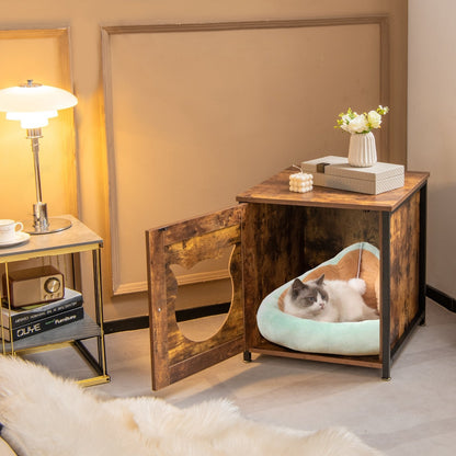 Cat Litter Box Enclosure with Door and Ventilated Hole-Brown