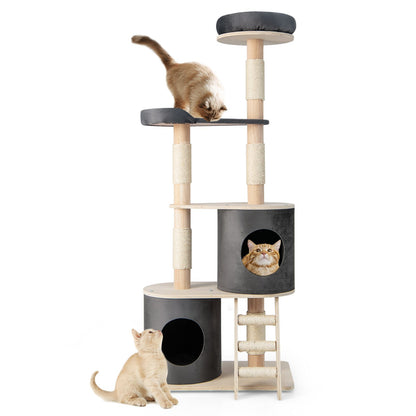 Multi-level Cat Furniture with 2 Cozy Condos-Grey