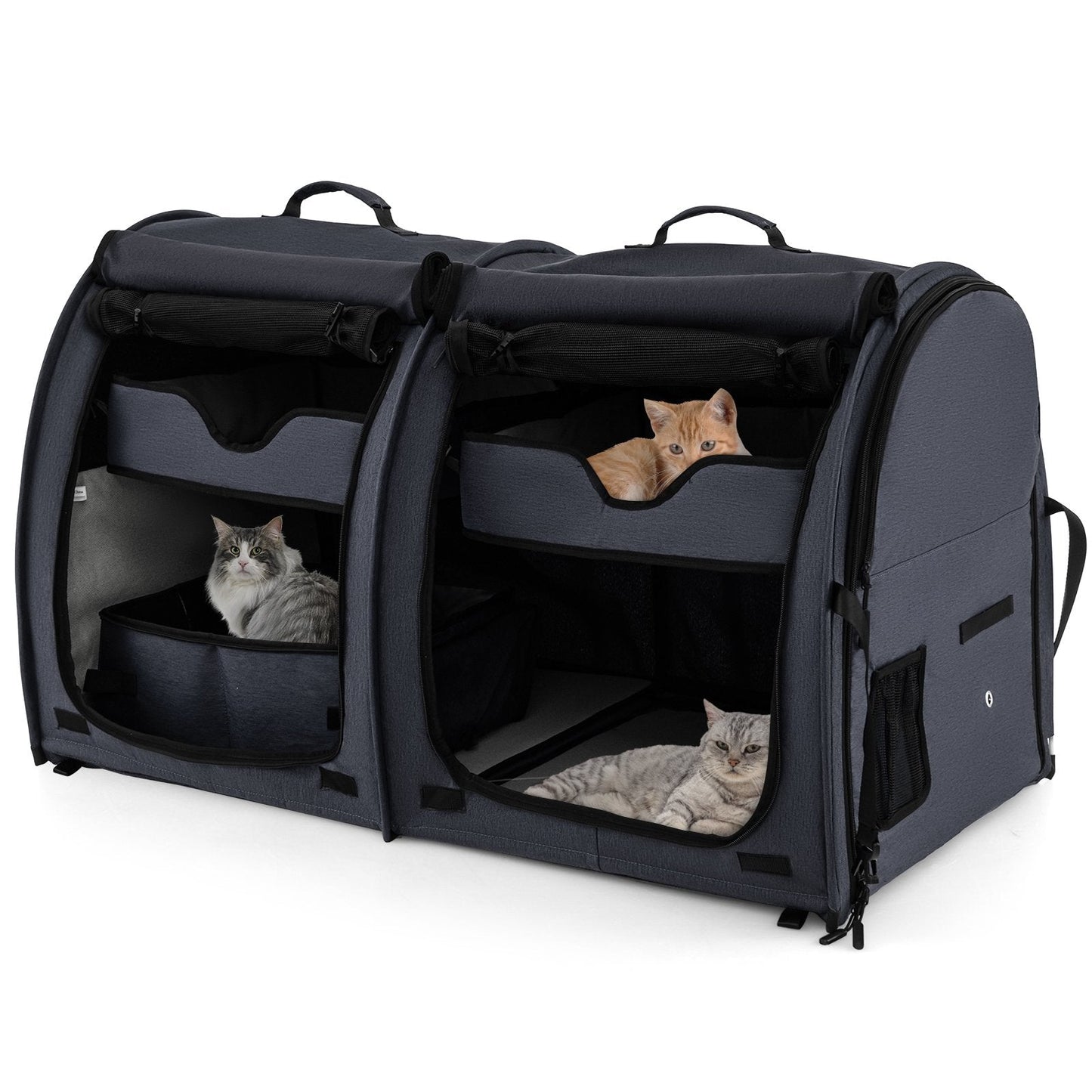 2 Compartments Pet Travel Carriers with Removable Hammocks and Mats-Black