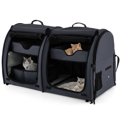 2 Compartments Pet Travel Carriers with Removable Hammocks and Mats-Black