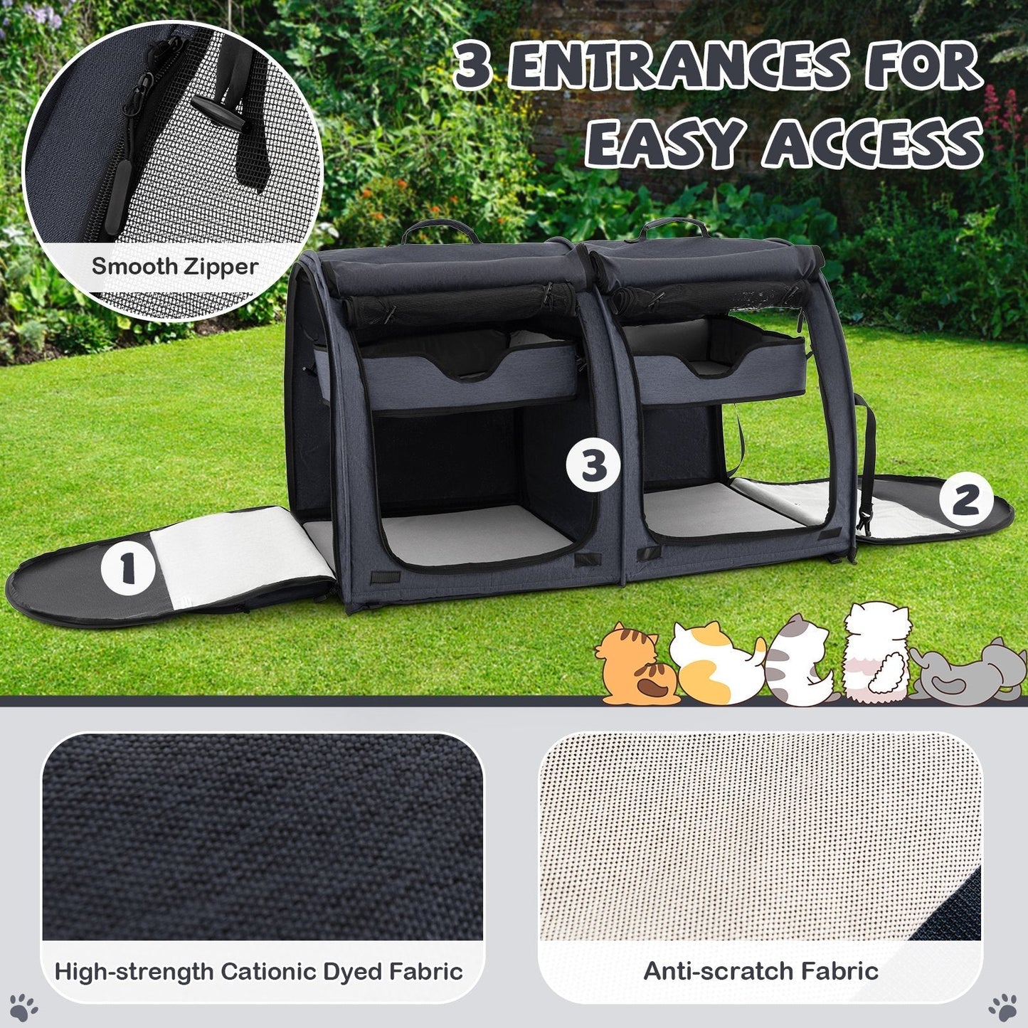 2 Compartments Pet Travel Carriers with Removable Hammocks and Mats-Black
