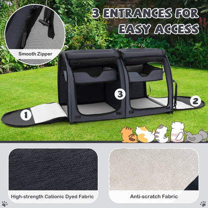 2 Compartments Pet Travel Carriers with Removable Hammocks and Mats-Black