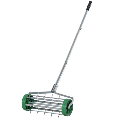 Outsunny Garden Rolling Lawn Aerator Heavy Duty Steel Grass Roller w/ Adjustable Handle