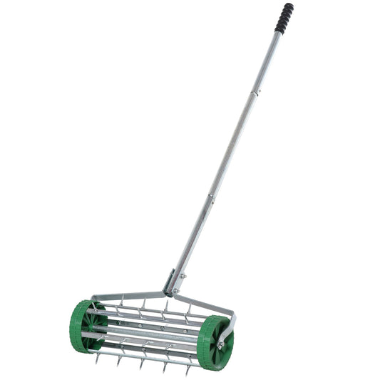 Outsunny Garden Rolling Lawn Aerator Heavy Duty Steel Grass Roller With Adjustable Handle