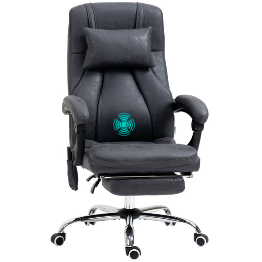 Vinsetto Office Chair with Lumbar Massage, 135 Reclining Computer Chair with Adjustable Headrest, Retractable Footrest, 10cm Double Padded Seat, Microfiber Fabric, Metal Base, Dark Grey
