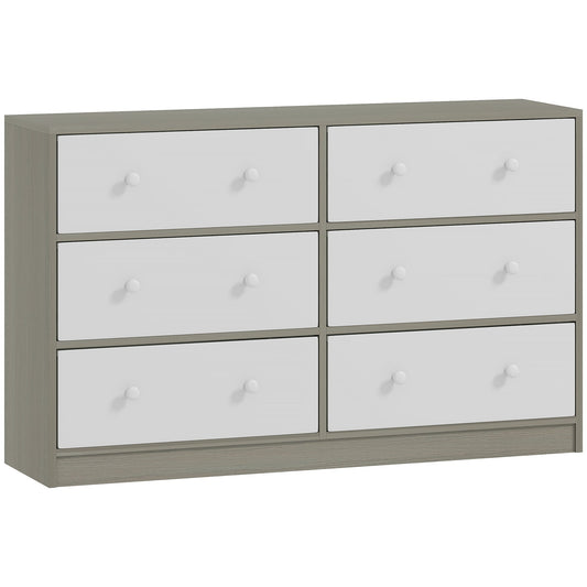 HOMCOM Chest of Drawers, Dresser with 6 Fabric Drawers - White and Grey