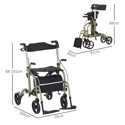 Wózek inwalidzki HOMCOM Rollator Walker z hamulcami i torbą – żółty/zielony