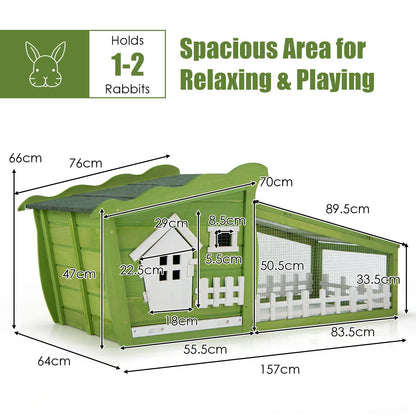 Wooden Rabbit Hutch with Asphalt Roof and Removable Tray-Green