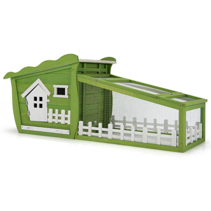 Wooden Rabbit Hutch with Asphalt Roof and Removable Tray-Green