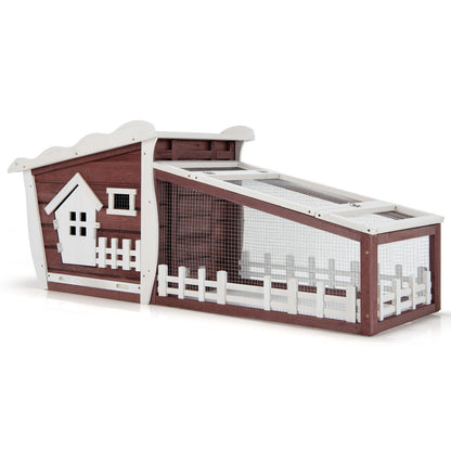 Wooden Rabbit Hutch with Asphalt Roof and Removable Tray-Red