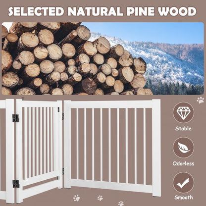 Freestanding Foldable Pet Gates with Lockable Door for Doorway Stairs