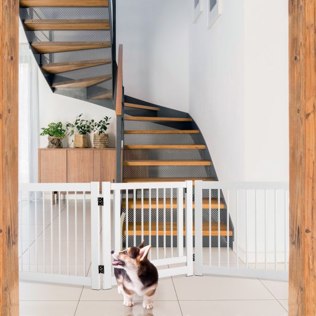Freestanding Foldable Pet Gates with Lockable Door for Doorway Stairs