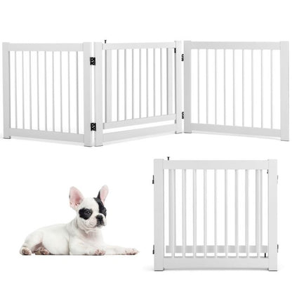 Freestanding Foldable Pet Gates with Lockable Door for Doorway Stairs