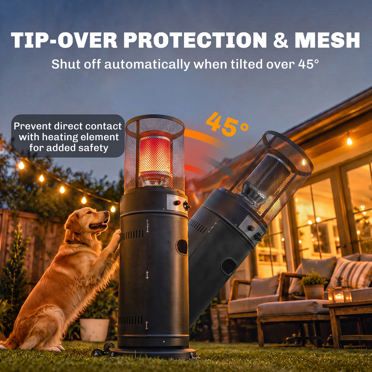Outsunny Gas Patio Heater, 11 kW Portable Propane Outdoor Heater with Pulse Ignition, Protective Mesh, Tip-over Protection, Black
