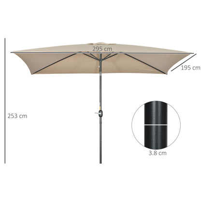 Outsunny 3x2m Parasol ogrodowy z baldachimem i korbą aluminiową, prostokątny, stalowy, khaki