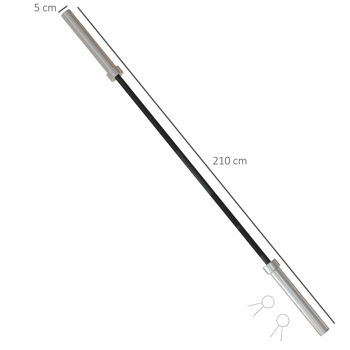 SPORTNOW 210cm Olympic Barbell Bar for 5cm Weight Plates, with Spring Clips, 20kg