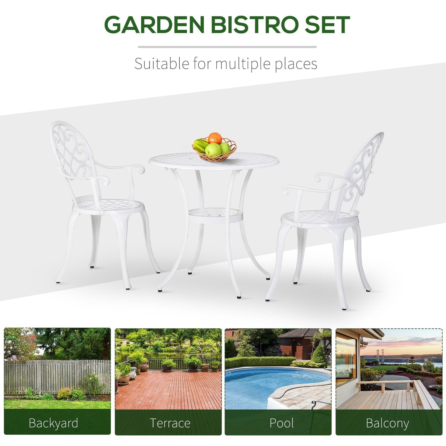 Outsunny 3 Piece Garden Table Set Bistro Set Round Table and 2 Chairs for Outdoor Indoor Patio Balcony Aluminium