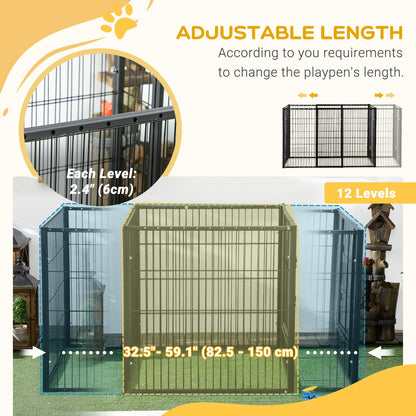 PawHut 82.5-150 x 81cm Heavy Duty Pet Playpen, 6 Panel Exercise Pen for Dogs, with Adjustable Length, for Indoors and Outdoors, Small and Medium Dogs