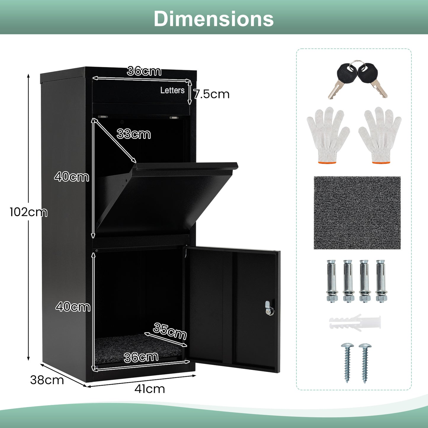 Package Delivery Box for Outside Large Galvanized Steel Parcel Mailbox with Anti-Theft Design-Black