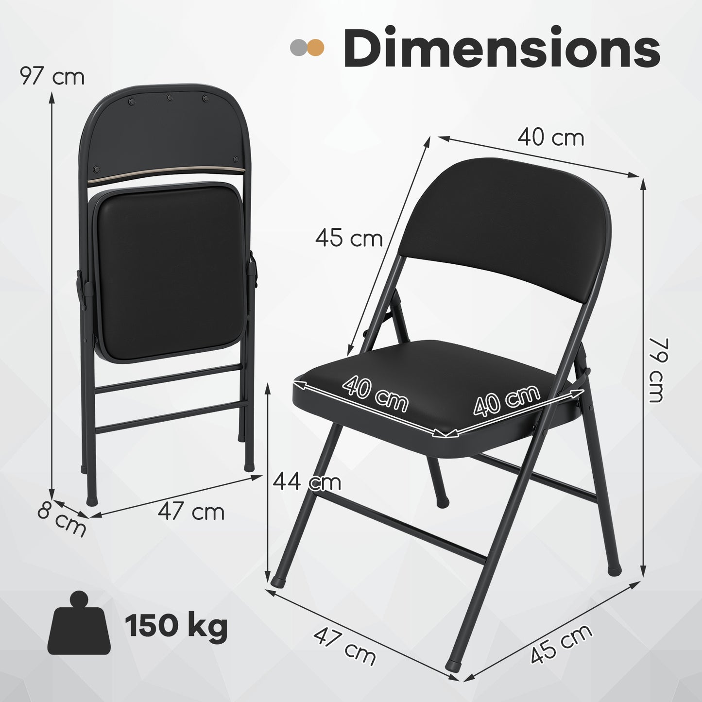 Padded Party Chairs with Metal Frame for Indoor Outdoor Use-Black