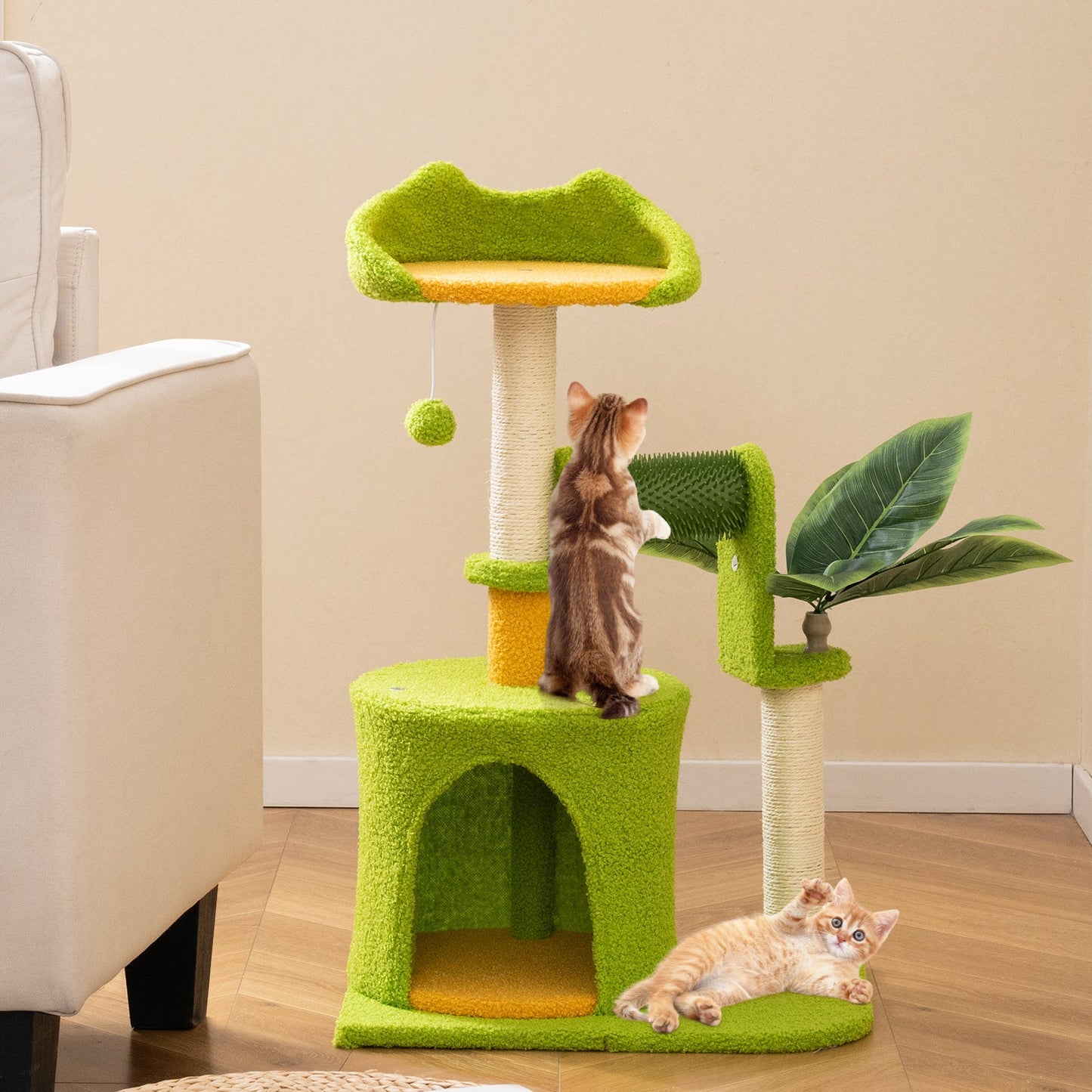 Palm Cat Tree Cat Tower Multi-Level Pet Play House-Green