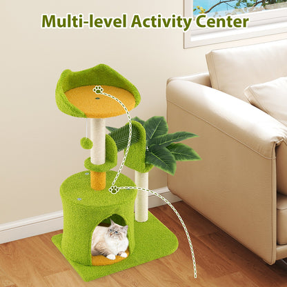 Palm Cat Tree Cat Tower Multi-Level Pet Play House-Green