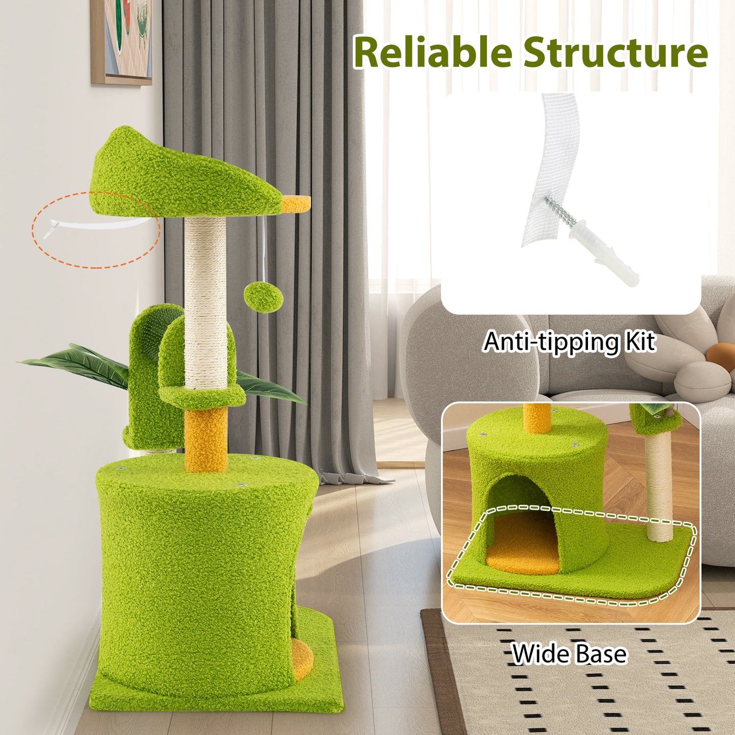 Palm Cat Tree Cat Tower Multi-Level Pet Play House-Green