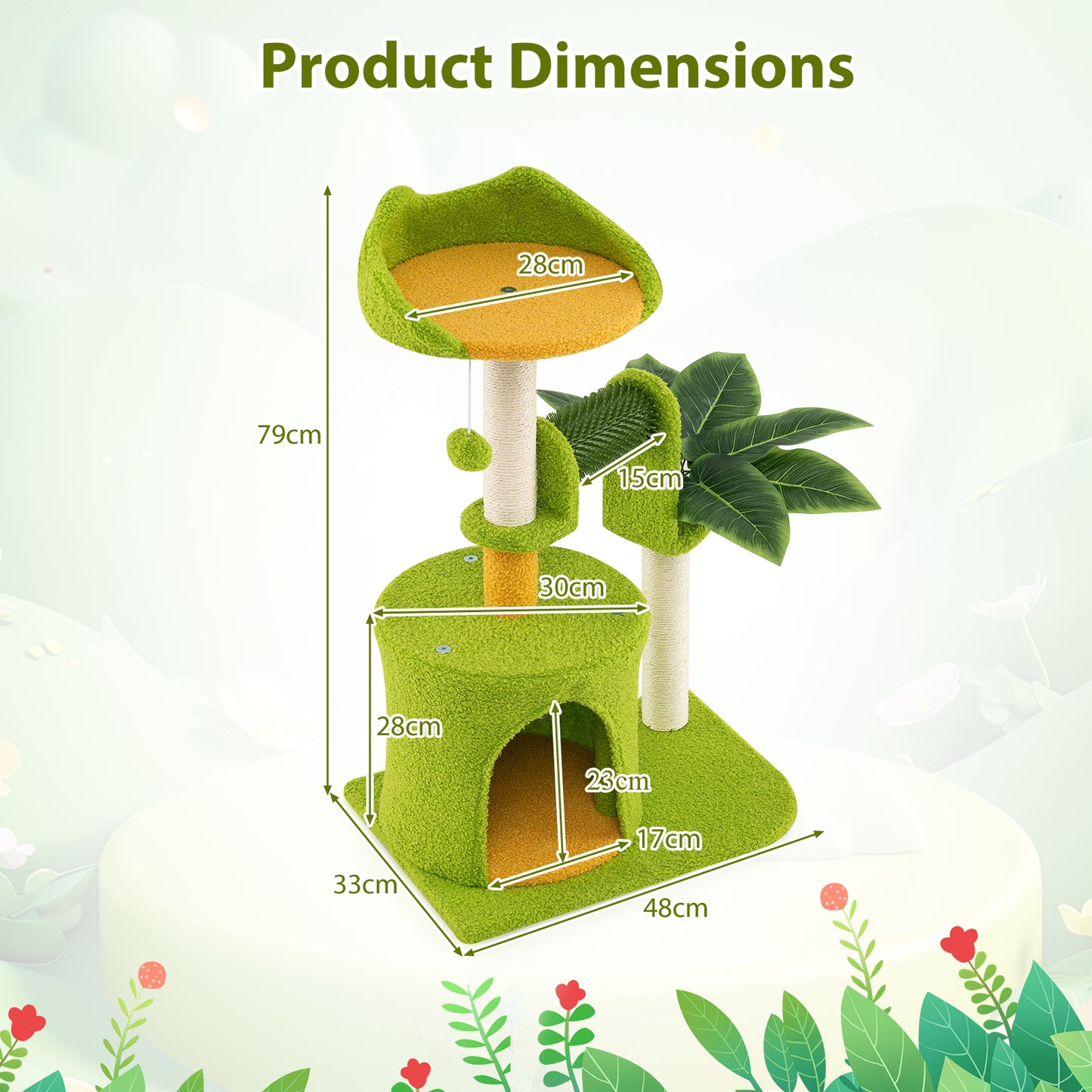 Palm Cat Tree Cat Tower Multi-Level Pet Play House-Green